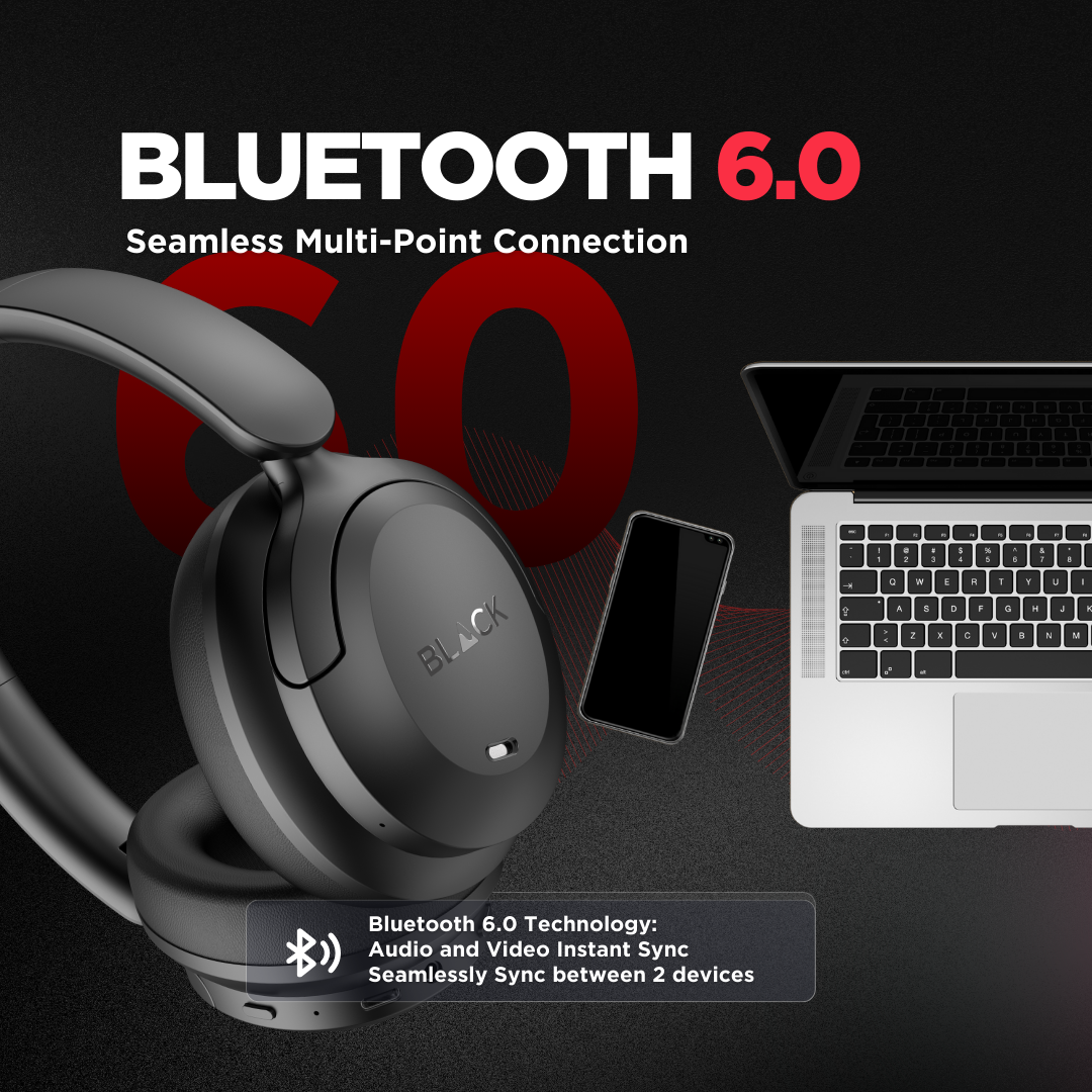 BLACK BassHead X Wireless Active Noise Cancellation Headphone with Travel Case, upto 60H Playtime, 1Yr Warranty