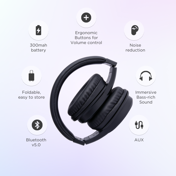 BLACK BassHead Wireless Bluetooth Headphone with mic, Upto 10H Playtime, 1Yr Warranty