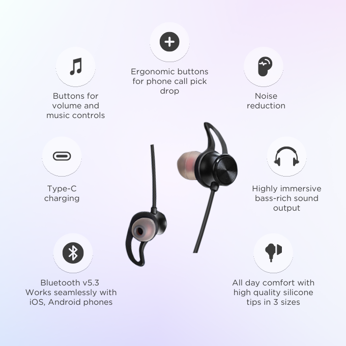 BLACK BassBand 2 Wireless Bluetooth Neckband with Mic, Upto 120H Playtime, 1 Yr Warranty