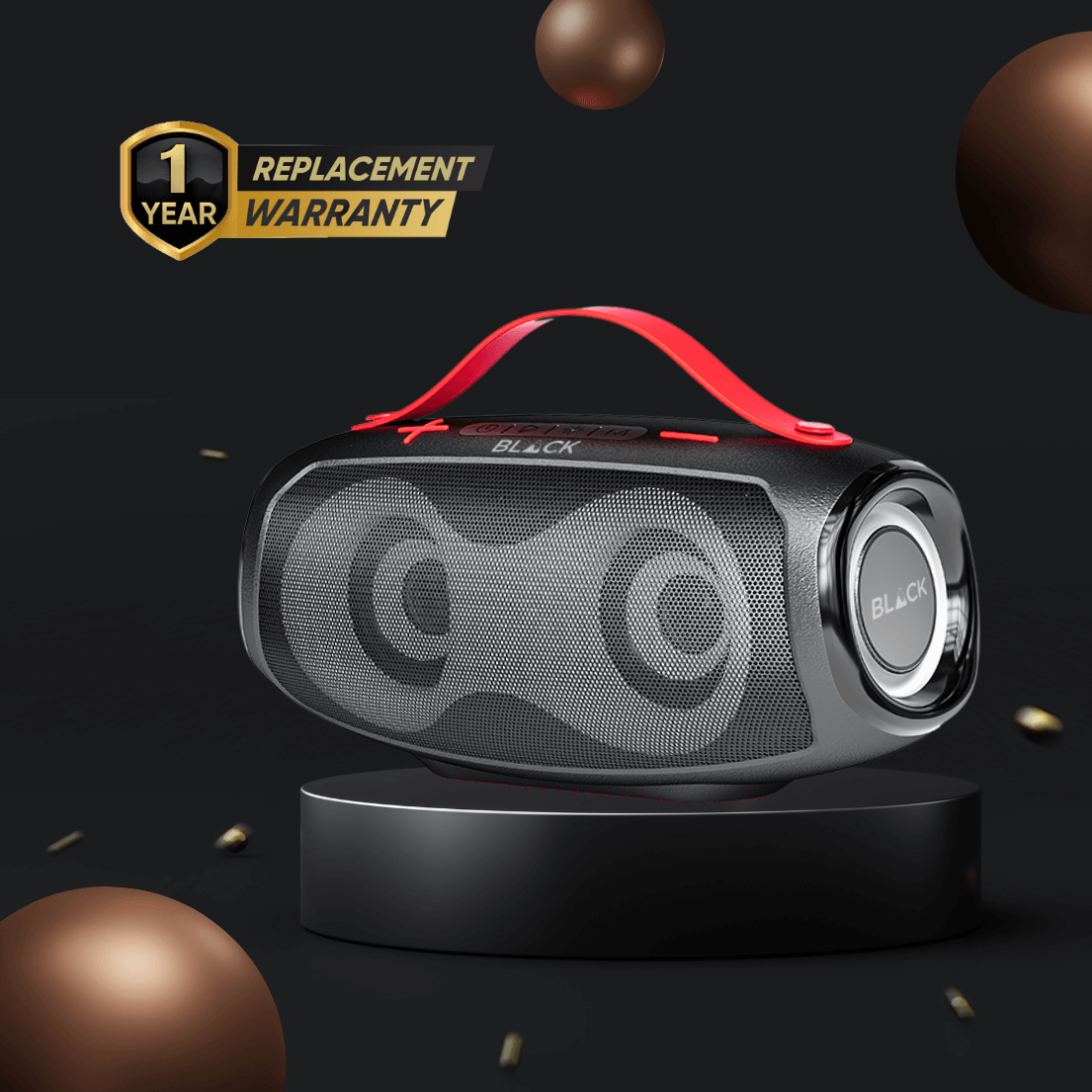 BLACK BassDrum 2 Wireless Bluetooth Speaker, 20W, Upto 9H Playtime, 1 Yr Warranty