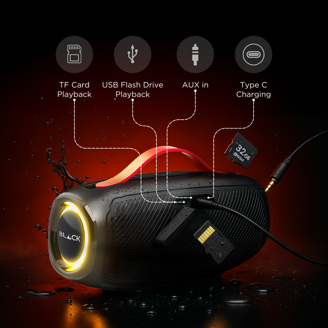 BLACK BassDrum 3 Wireless Bluetooth Speaker, 40W, Up to 9H Playtime, 1 Yr Warranty