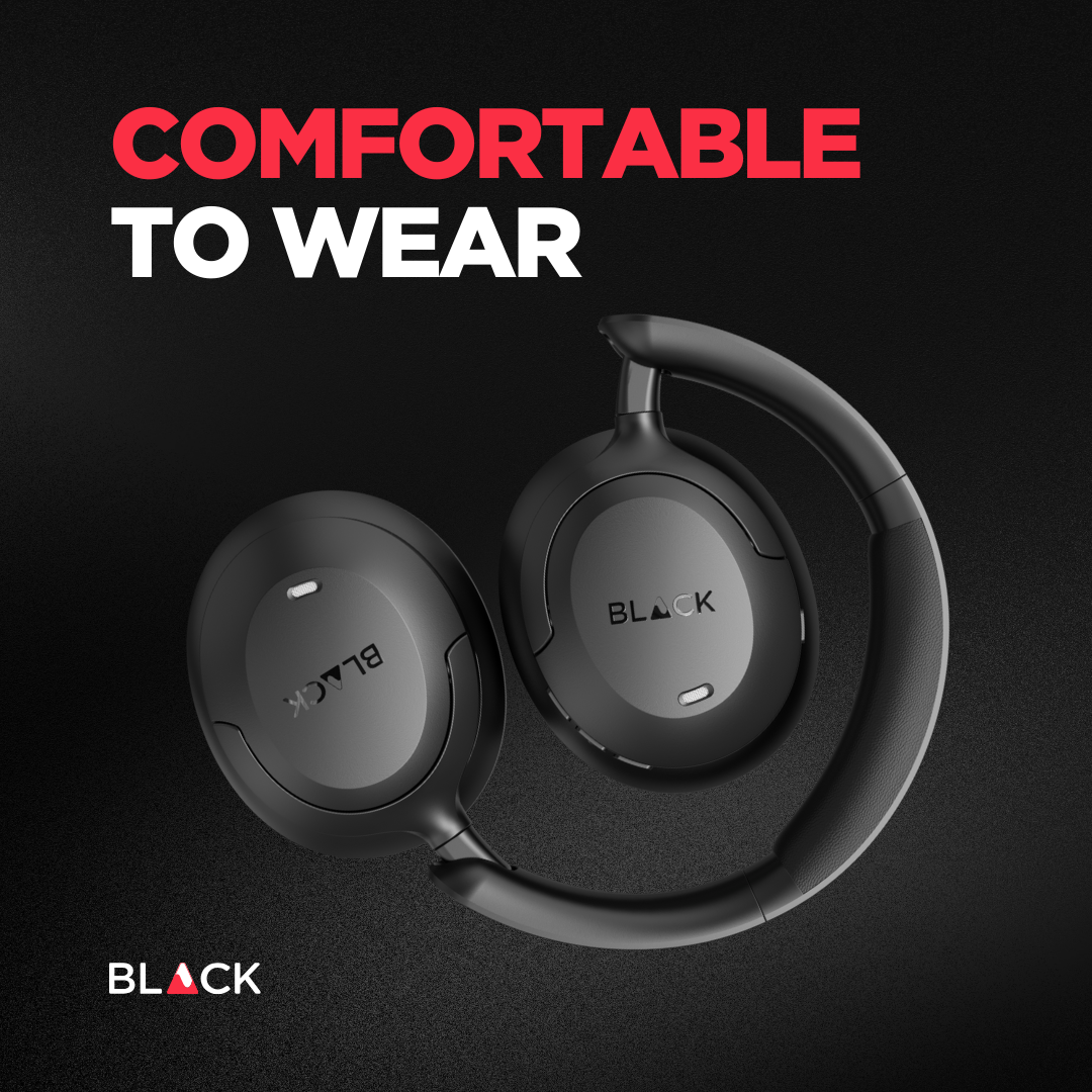 BLACK BassHead X Wireless Active Noise Cancellation Headphone with Travel Case, upto 60H Playtime, 1Yr Warranty