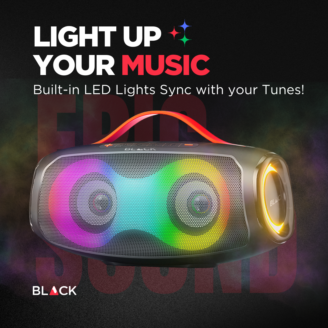 BLACK BassDrum 3 Wireless Bluetooth Speaker, 40W, Up to 9H Playtime, 1 Yr Warranty