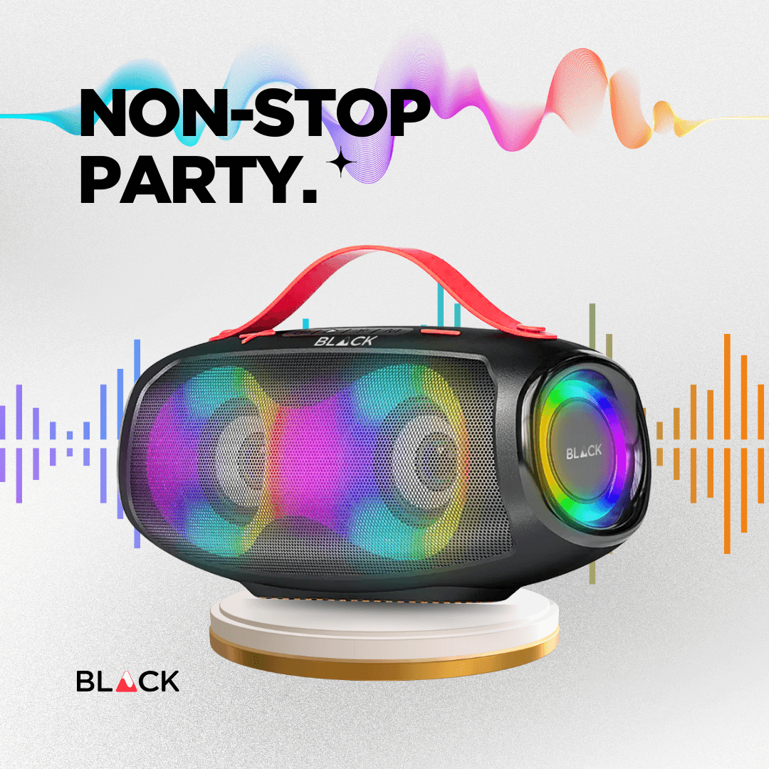 BLACK BassDrum 2 Wireless Bluetooth Speaker, 20W, Upto 9H Playtime, 1 Yr Warranty